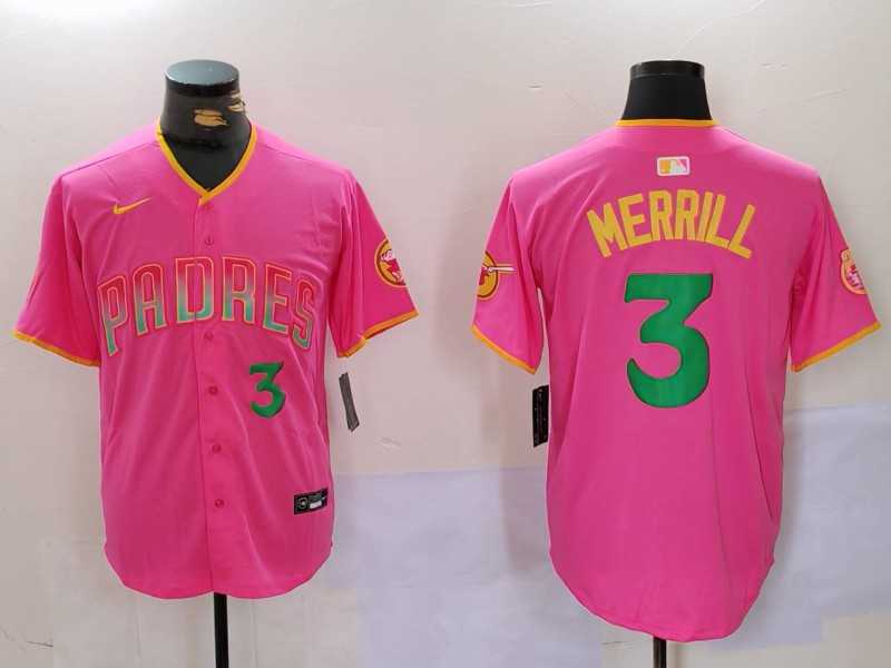Men%27s San Diego Padres #3 Jackson Merrill Pink Player Number Fashion Baseball Jersey->san diego padres->MLB Jersey